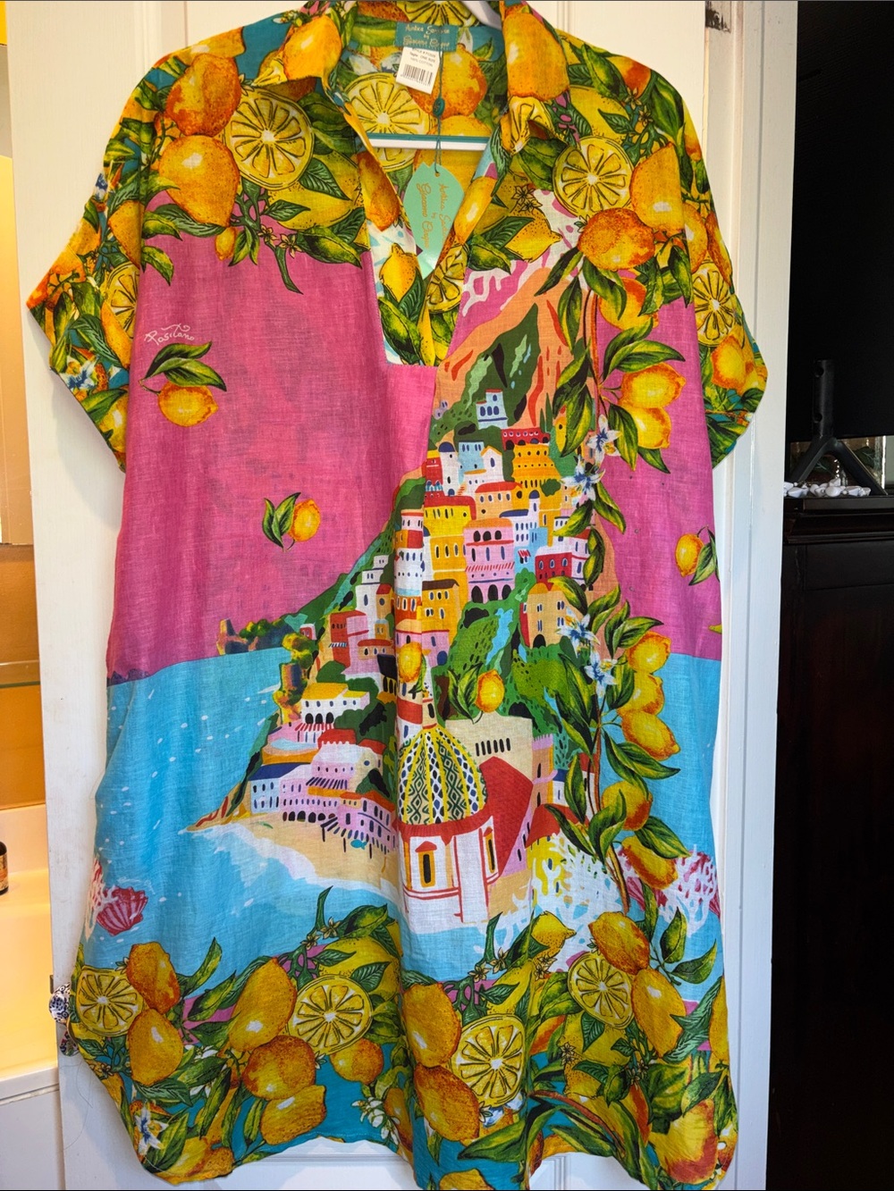 ANTICA SARTORIA MULTICOLORED COTTON DRESS WITH COLLAR AND SHORT SLEEVES ONE SIZE